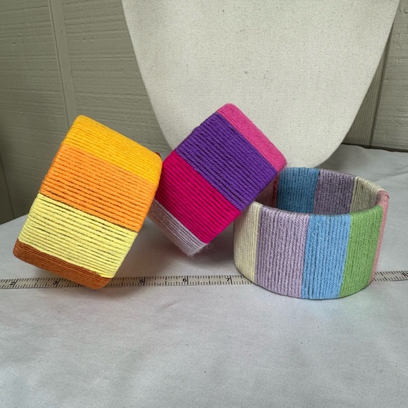 Three colorful large yarn bangle bracelets - Picture 1 of 8